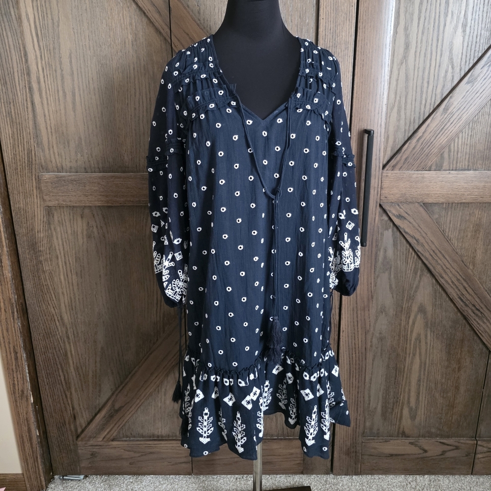 Derek Lam Black and White Embroidered Mini Dress - Picture 1 of 3